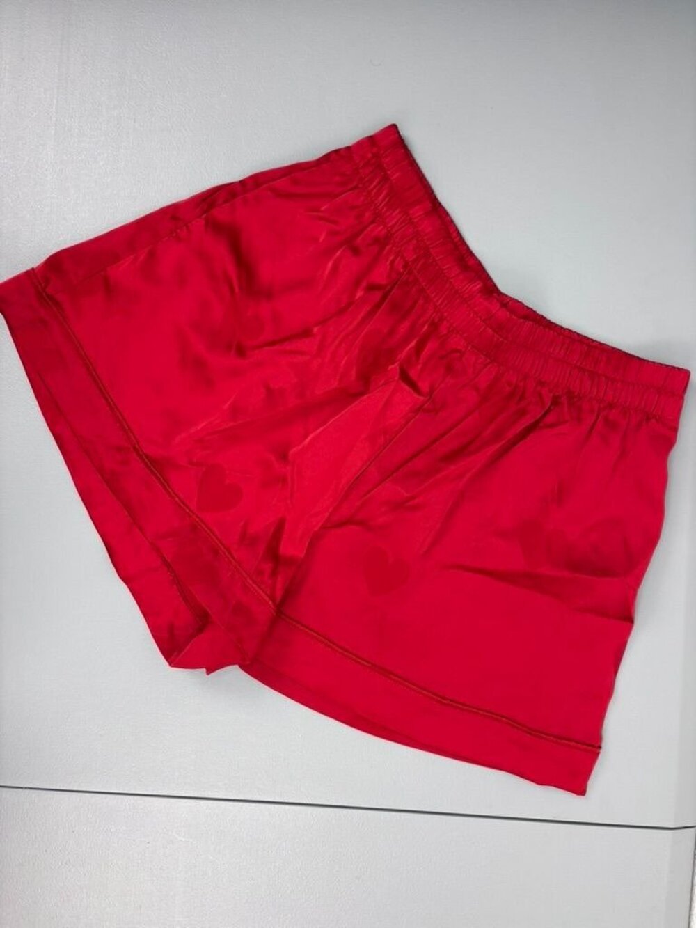 Nuuds women's XS red satin heart print sleep lounge shorts pajamas valentines